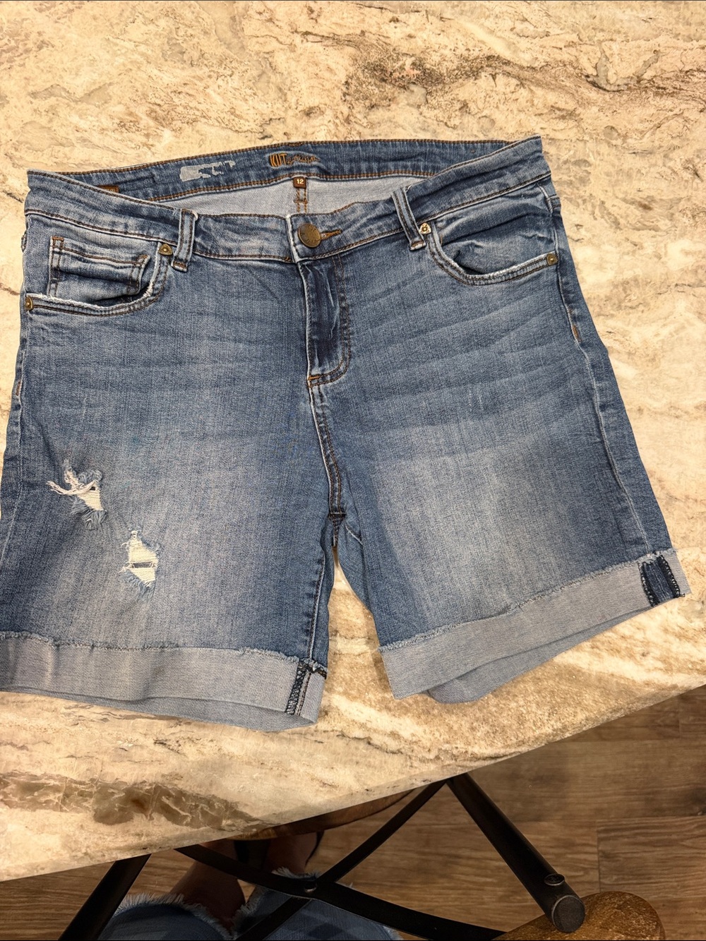 Kut from the kloth Distressed Rolled Hem Jean Shorts